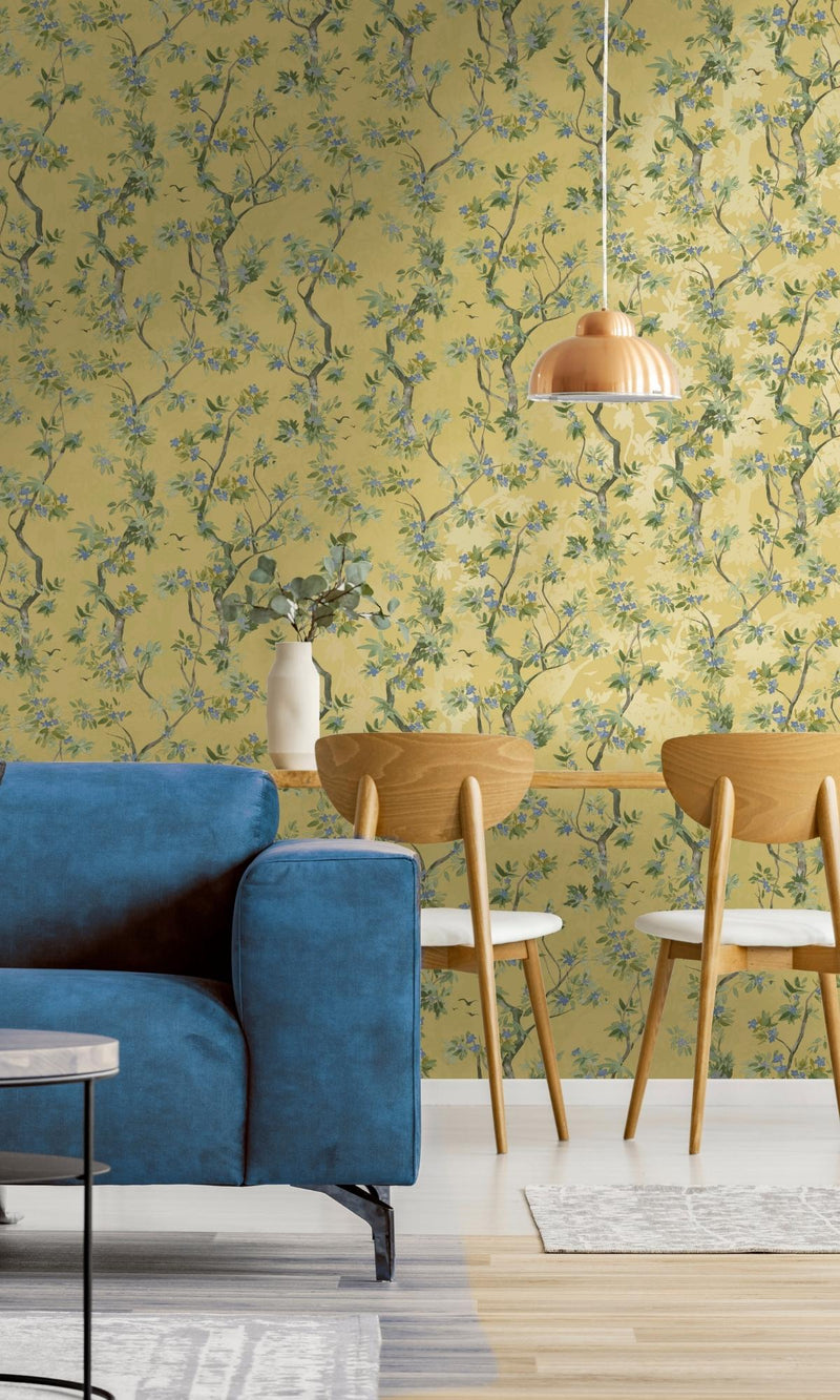 media image for Ochre Wild Blossoming Tree Tropical Wallpaper by Walls Republic 262