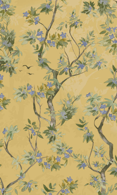 product image for Ochre Wild Blossoming Tree Tropical Wallpaper by Walls Republic 50