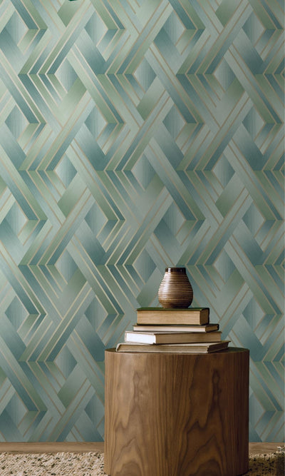 product image for Duck Egg Soft Vignette Geometric Stripes Wallpaper by Walls Republic 53