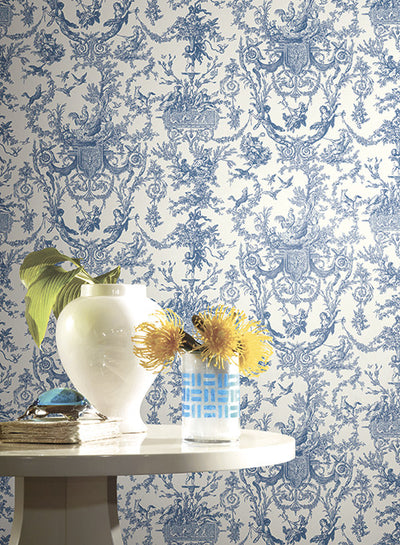 product image of Old World Toile Wallpaper in Blue by Ashford House for York Wallcoverings 533