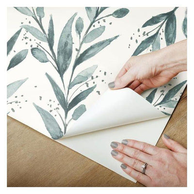 product image for Olive Branch Peel & Stick Wallpaper in Teal by Joanna Gaines for York Wallcoverings 3