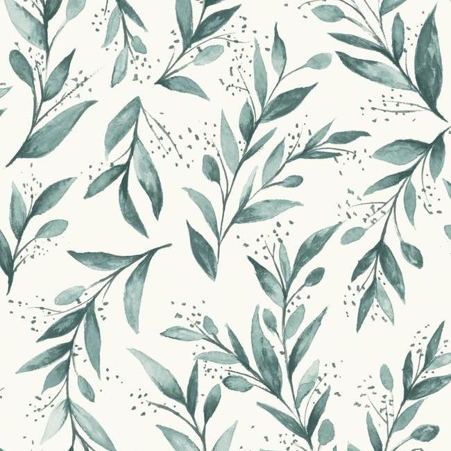 media image for Olive Branch Wallpaper in Teal from Magnolia Home Vol. 2 by Joanna Gaines 24