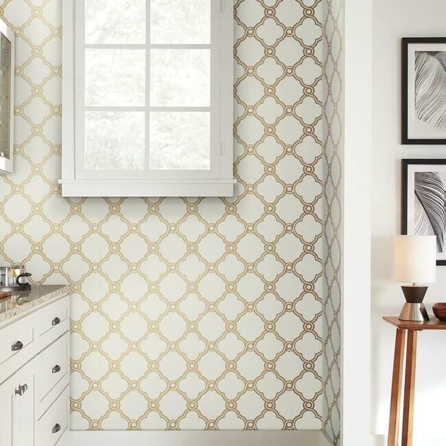 media image for Open Trellis Wallpaper in Gold from the Silhouettes Collection by York Wallcoverings 241