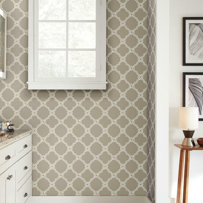 media image for Open Trellis Wallpaper in Taupe from the Silhouettes Collection by York Wallcoverings 230