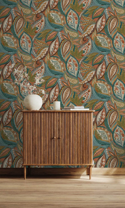 product image for Paisley All Over Tropical Wallpaper in Orange 61