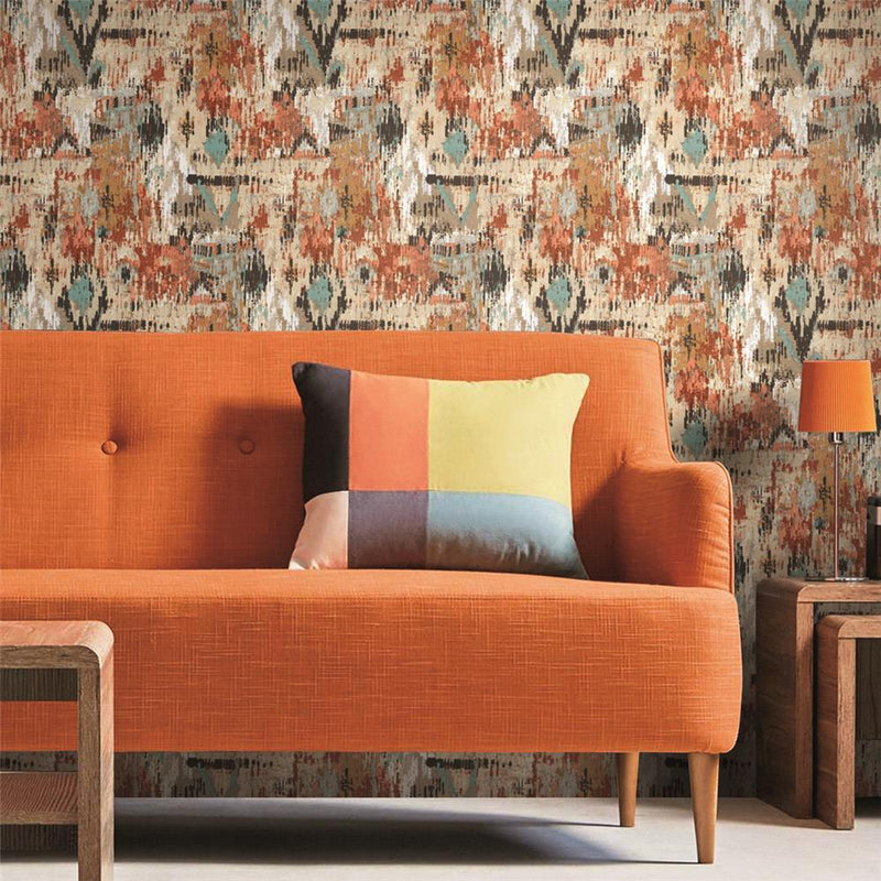 media image for Orange Aztec Peel & Stick Wallpaper by RoomMates for York Wallcoverings 281