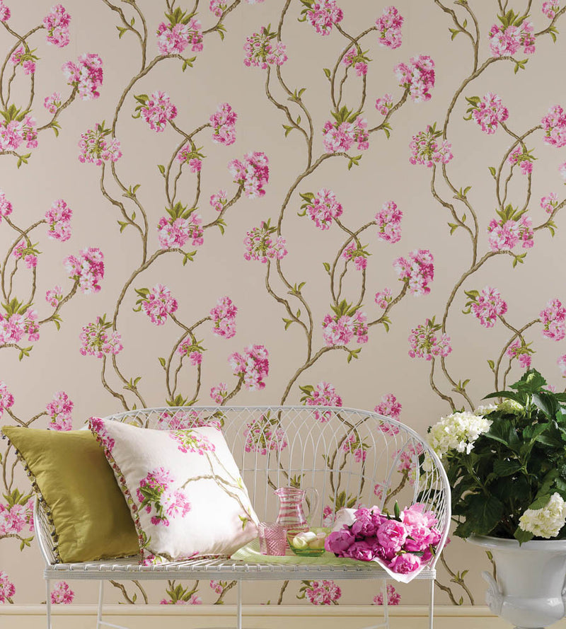 Shop Orchard Blossom Wallpaper in Neutral/Pink | Burke Decor