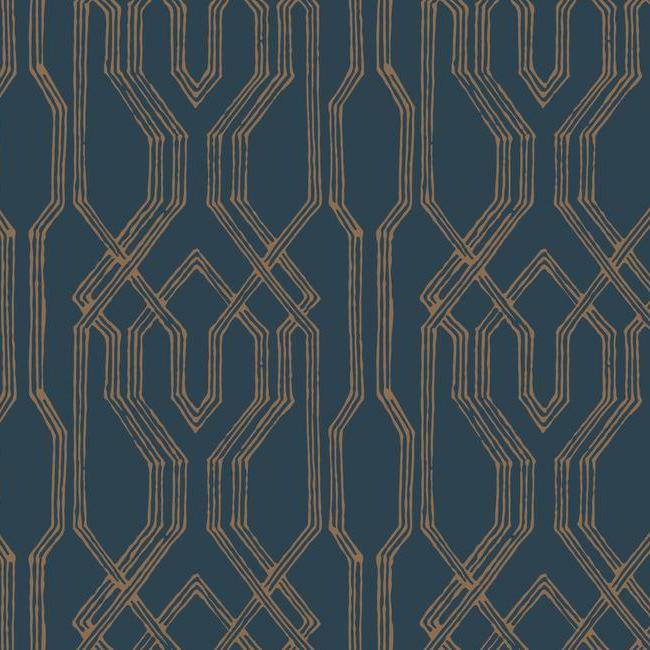 media image for Oriental Lattice Wallpaper in Blue and Gold from the Tea Garden Collection by Ronald Redding for York Wallcoverings 254