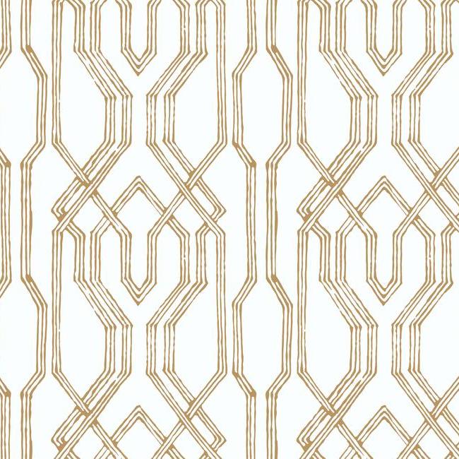 media image for sample oriental lattice wallpaper in white and gold from the tea garden collection by ronald redding for york wallcoverings 1 234