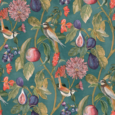 product image of sample ornate nature wallpaper in teal by walls republic 1 536