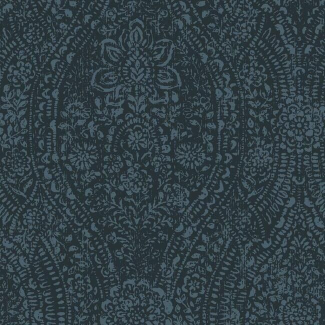 media image for sample ornate ogee peel stick wallpaper in dark blue by roommates for york wallcoverings 1 25