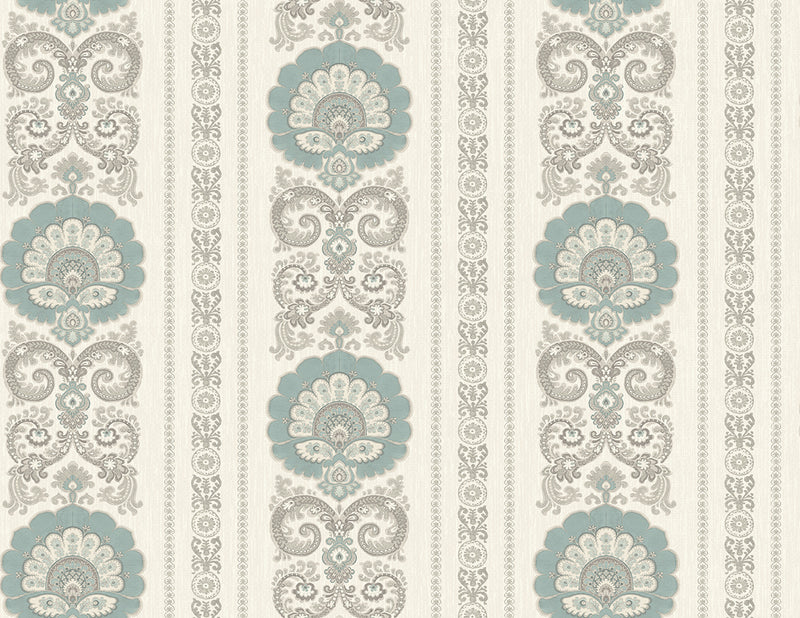media image for Ornate Fanned Damask Stripe Wallpaper in Light Aqua from the Caspia Collection by Wallquest 272