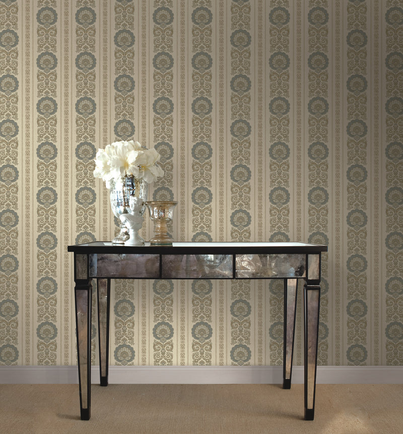 media image for Ornate Fanned Damask Stripe Wallpaper from the Caspia Collection by Wallquest 287