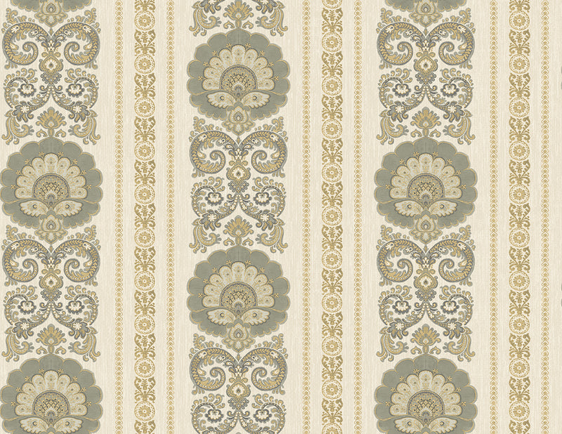 media image for sample ornate fanned damask stripe wallpaper in silver and gold from the caspia collection by wallquest 1 262