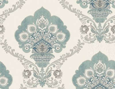 product image for Ornate Fanned Damask Wallpaper in Light Aqua from the Caspia Collection by Wallquest 74