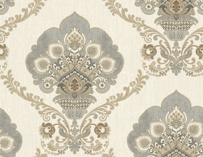 product image of sample ornate fanned damask wallpaper in warm silver from the caspia collection by wallquest 1 569