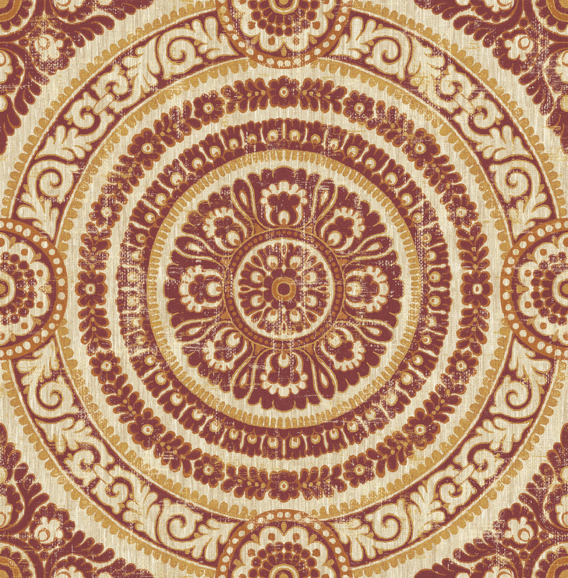 media image for sample ornate round tile wallpaper in red from the caspia collection by wallquest 1 277
