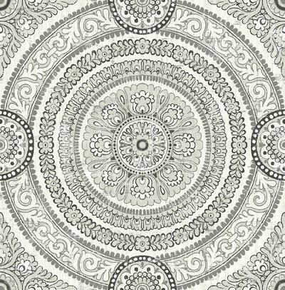 product image of sample ornate round tile wallpaper in silver from the caspia collection by wallquest 1 574