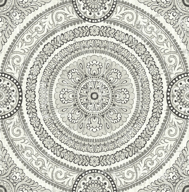 media image for Ornate Round Tile Wallpaper in Silver from the Caspia Collection by Wallquest 223