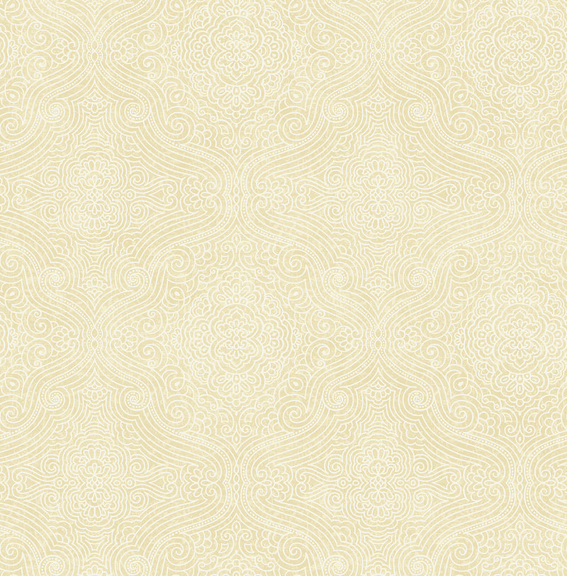media image for Ornate Tilework Wallpaper in Gold from the Caspia Collection by Wallquest 274