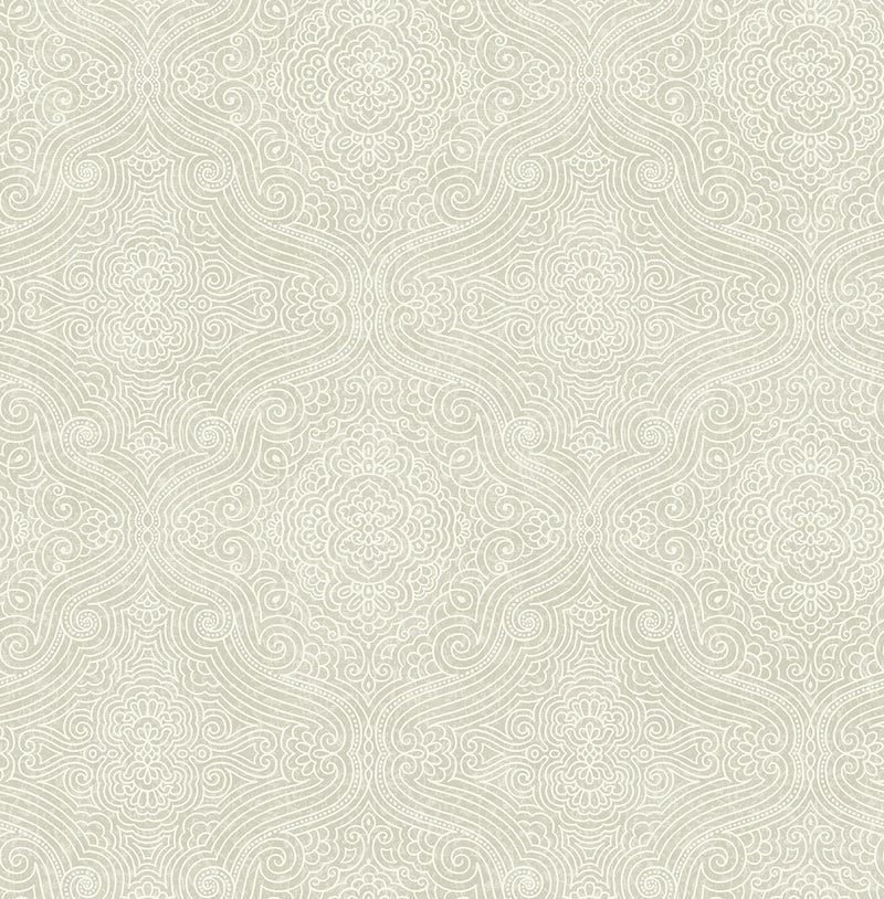 media image for Ornate Tilework Wallpaper in Silver from the Caspia Collection by Wallquest 242