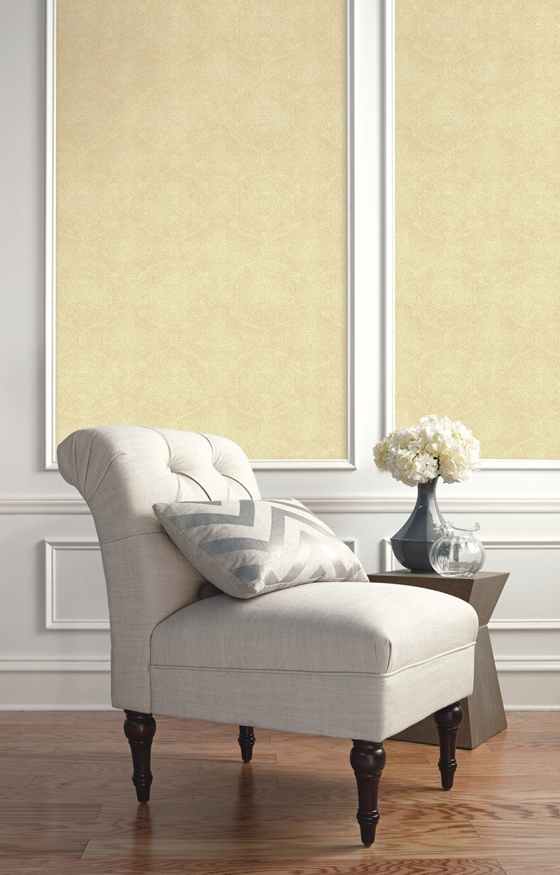 media image for Ornate Tilework Wallpaper in Gold from the Caspia Collection by Wallquest 29