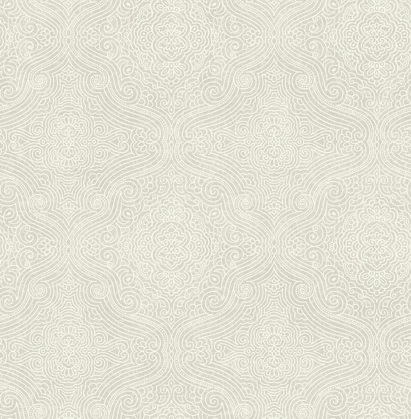 media image for Ornate Tilework Wallpaper in Warm Silver from the Caspia Collection by Wallquest 216