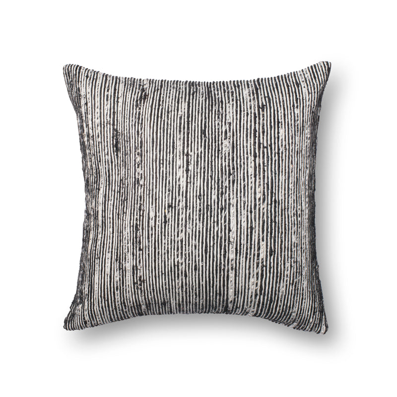 media image for Recycled Sari Silk Pillow in Black & White by Loloi 282