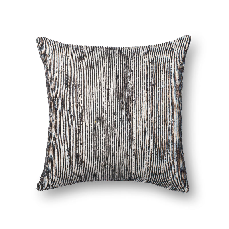 media image for Recycled Sari Silk Pillow in Black & White by Loloi 218