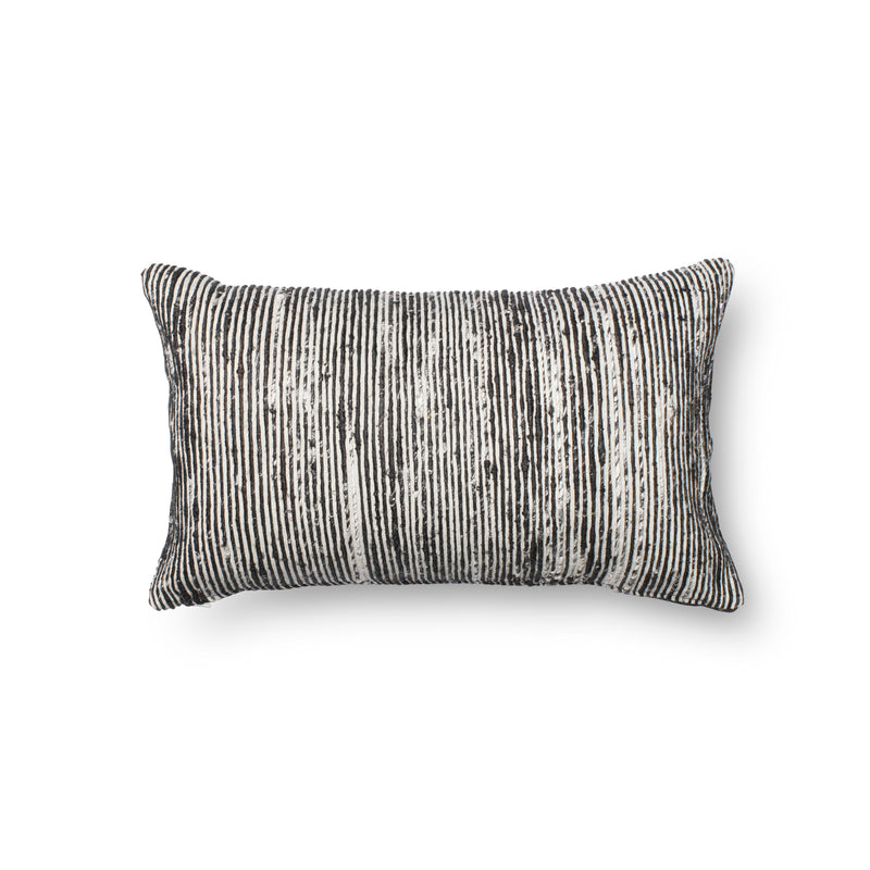 media image for Recycled Sari Silk Pillow in Black & White by Loloi 283