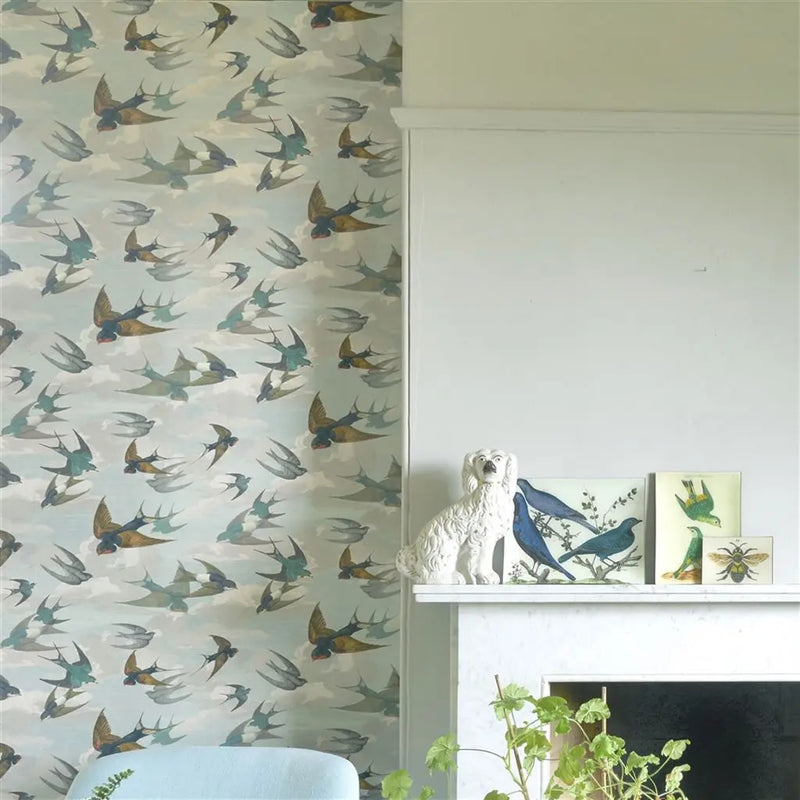 media image for Chimney Swallows Sky Blue Wallpaper by John Derian for Designers Guild 257