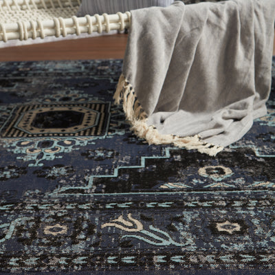 product image for Westlyn Indoor/ Outdoor Medallion Black & Blue Area Rug 69