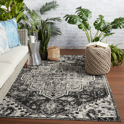 product image for Ellery Indoor/Outdoor Medallion Rug in Black & Gray by Jaipur Living 99