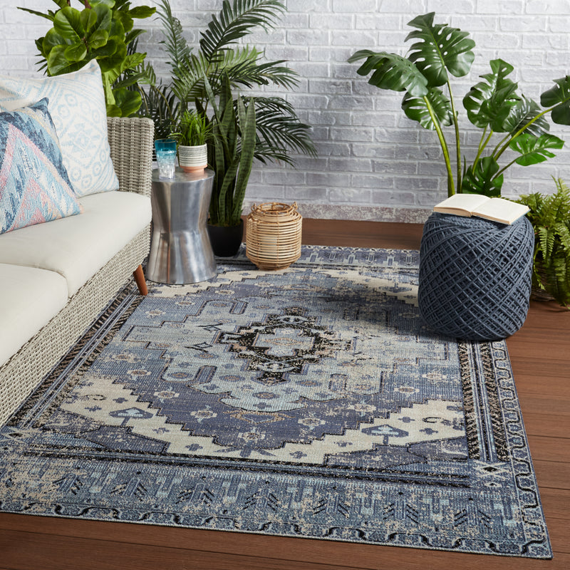 media image for Cicero Indoor/Outdoor Medallion Rug in Blue & Gray by Jaipur Living 210