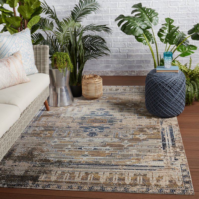 media image for Cicero Indoor/Outdoor Medallion Rug in Tan & Blue by Jaipur Living 291