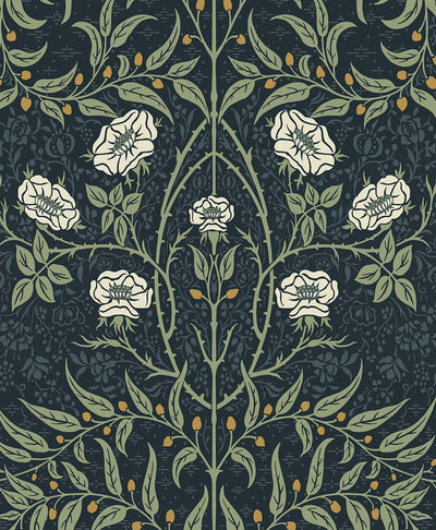 product image of Sample Stenciled Floral Prepasted Wallpaper Navy & Sage by Seabrook 537