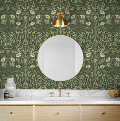 product image for Stenciled Floral Prepasted Wallpaper in Evergreen by Seabrook 69