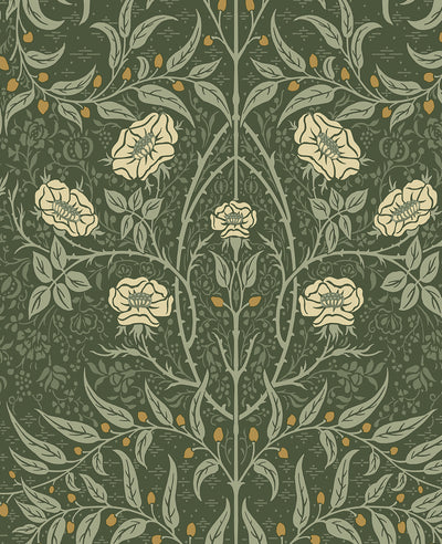 product image of Stenciled Floral Prepasted Wallpaper in Evergreen by Seabrook 586