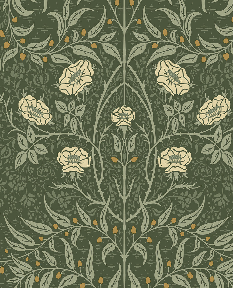media image for Stenciled Floral Prepasted Wallpaper in Evergreen by Seabrook 215