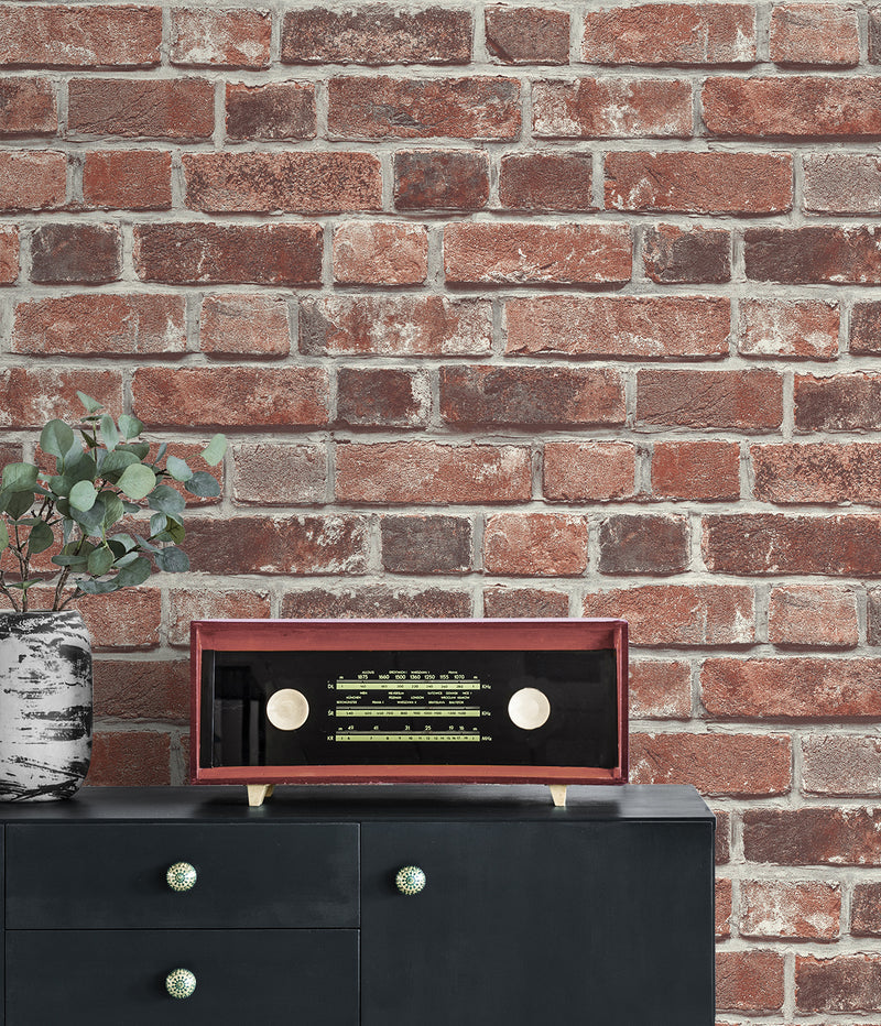media image for Faux Red Brick Prepasted Wallpaper in Red/Charcoal by Seabrook 238