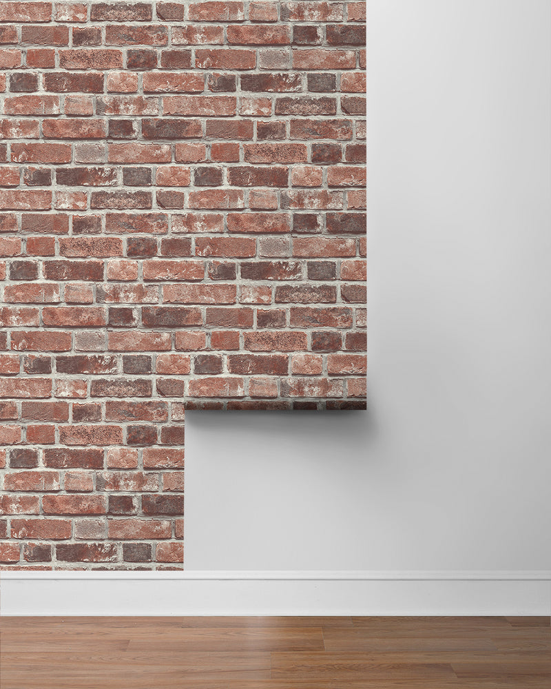 media image for Faux Red Brick Prepasted Wallpaper in Red/Charcoal by Seabrook 246