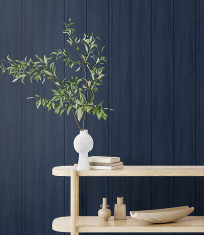 product image for Faux Wood Panel Prepasted Wallpaper in Naval Blue by Seabrook 82