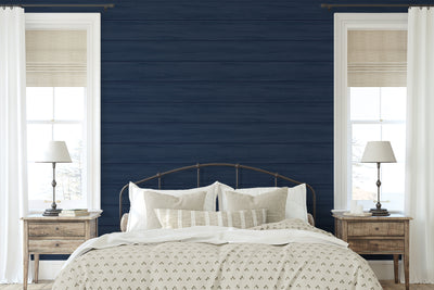 product image for Faux Wood Panel Prepasted Wallpaper in Naval Blue by Seabrook 9