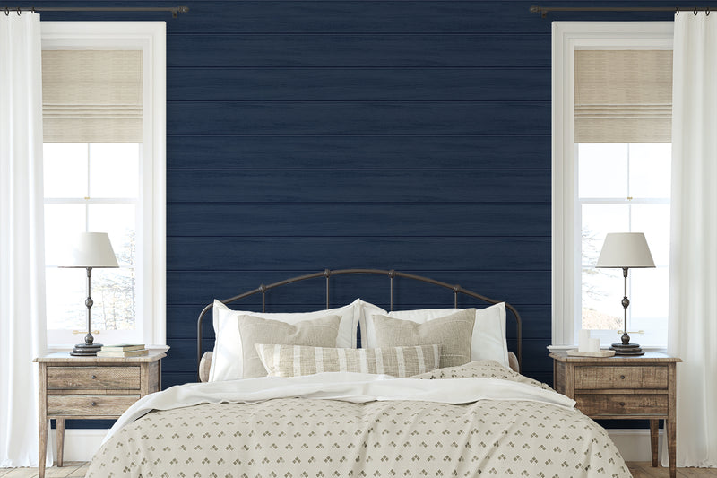 media image for Faux Wood Panel Prepasted Wallpaper in Naval Blue by Seabrook 266