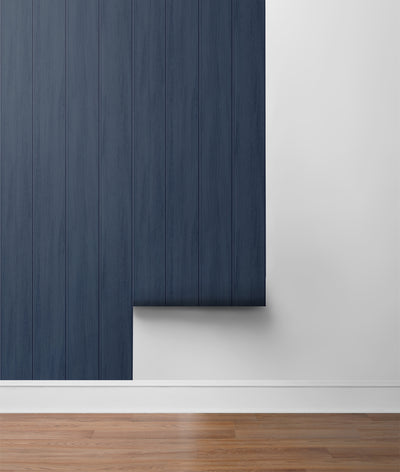 product image for Faux Wood Panel Prepasted Wallpaper in Naval Blue by Seabrook 12