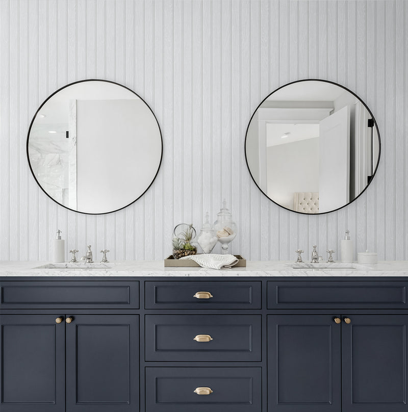 media image for Faux Beadboard Prepasted Wallpaper in Pearl Grey by Seabrook 211