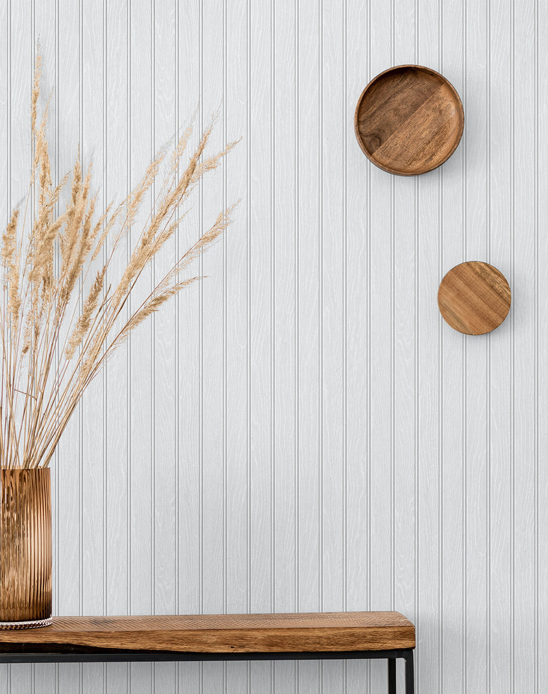 media image for Faux Beadboard Prepasted Wallpaper in Pearl Grey by Seabrook 229