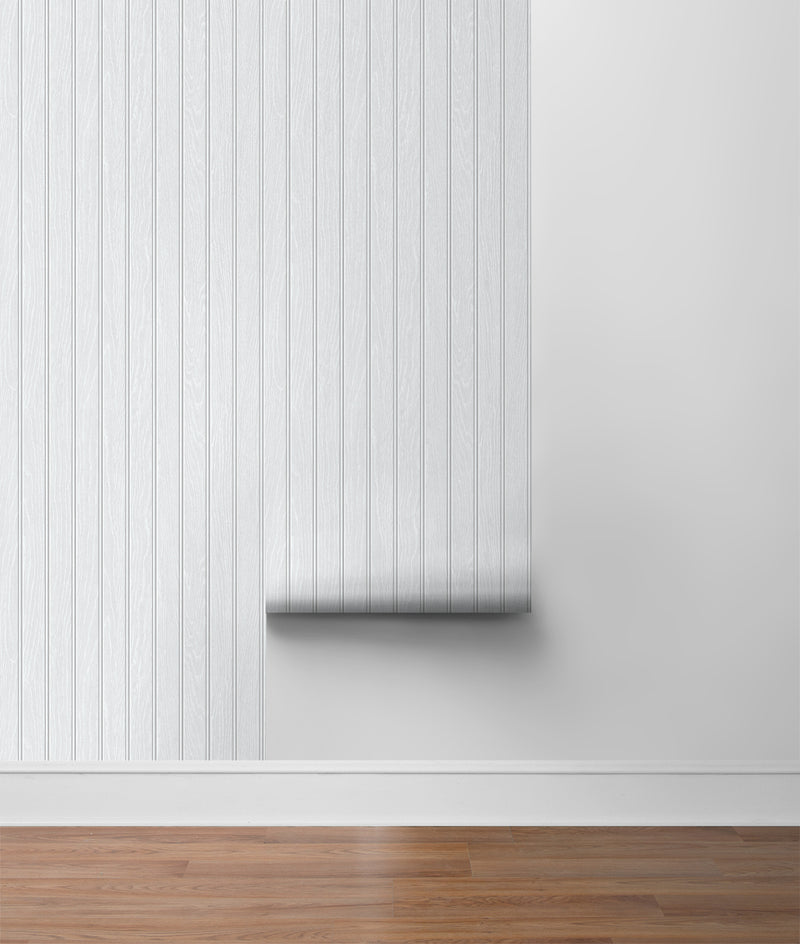 media image for Faux Beadboard Prepasted Wallpaper in Pearl Grey by Seabrook 297