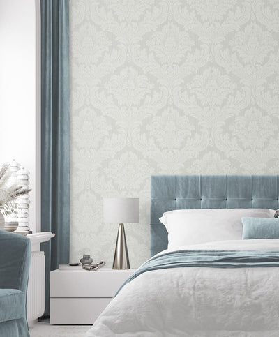 product image for Genevieve Damask Wallpaper in Morning Mist 83