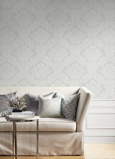 product image for Genevieve Damask Wallpaper in Morning Mist 24